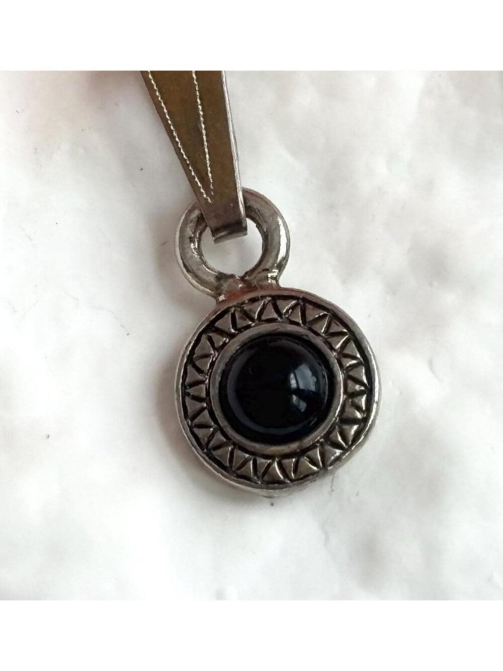 Art Deco Black Onyx Chevron Sterling Silver 925 Vintage Pendant Necklace - 15"
